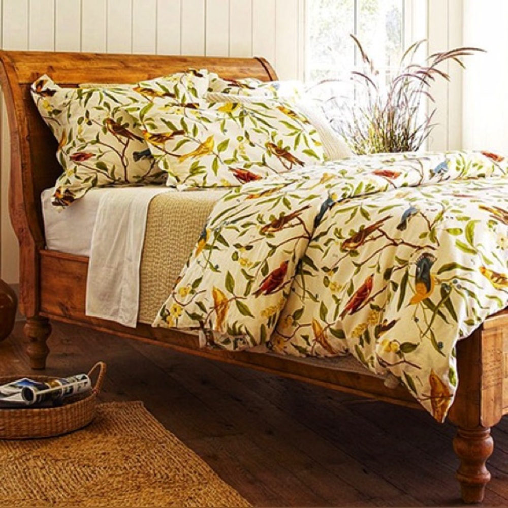 ❌sold RARE Pottery Barn Spring Sparrow Bird Queen Duvet 2 sham SET